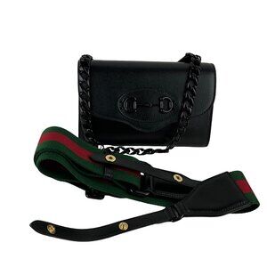 Gucci Women's Shoulder Bag Black Calf Leather Horsebit 1955 Mini
